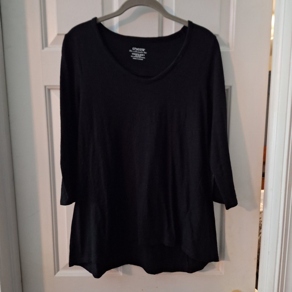 Chicos 3/4 Sleeve Black Tee Size 1